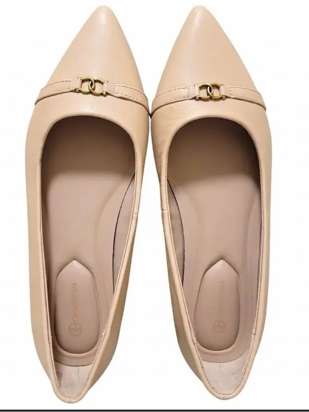 Giani Bernini Blush Nude Pointed-Toe Flats with Gold Hardware